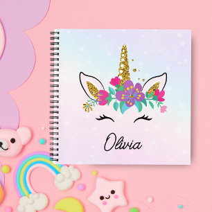 Girls Cute Unicorn And Rainbow Custom Sketch Notebook