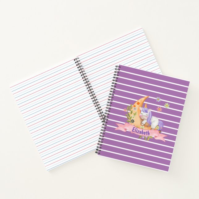 Girls Cute Unicorn Flowers Personalised name Kids  Notebook (Inside)