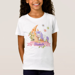 Girls Cute Unicorn Flowers Personalised name Kids  T-Shirt