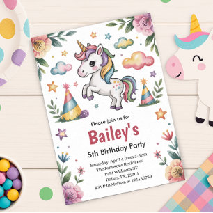 Girls Cute Unicorn Kids Birthday Invitation