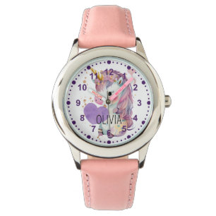 Girls Cute Unicorn Magical Purple Custom Name Watch