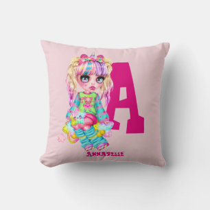 Girls Cute Unicorn Personalised Named Monogram Cushion