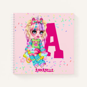Girls Cute Unicorn Personalised Named Monogram Notebook