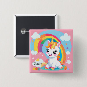 Girl's Cute Unicorn Rainbow Custom Name 15 Cm Square Badge