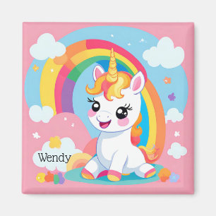 Girl's Cute Unicorn Rainbow Custom Name Magnet