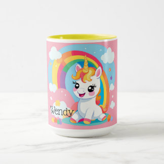 Girl's Cute Unicorn Rainbow Custom Name Mug
