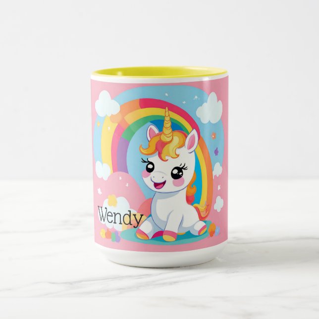 Girl's Cute Unicorn Rainbow Custom Name Mug (Center)