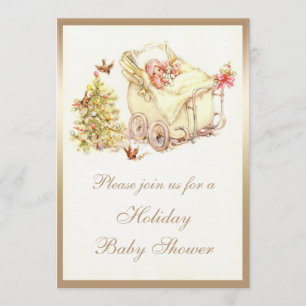 Girls Cute Vintage Christmas Baby Shower Invitation