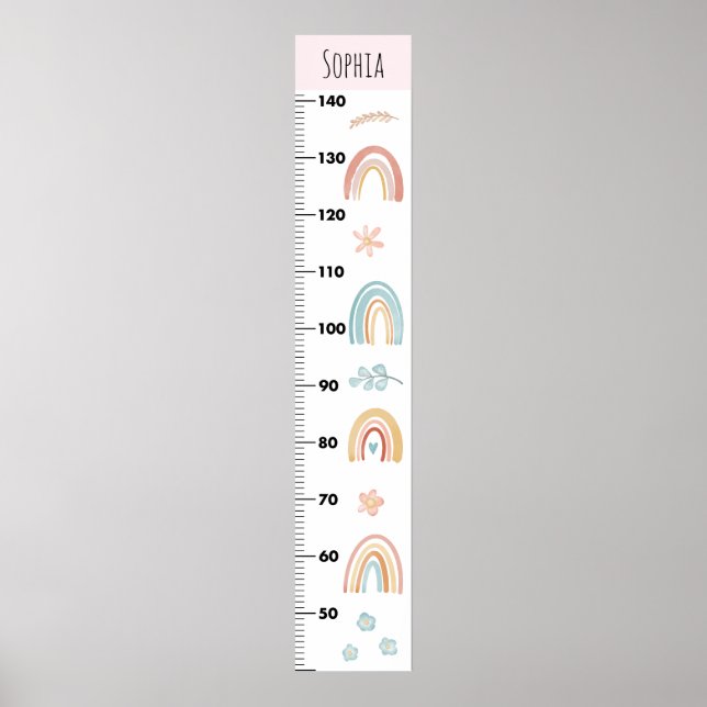 Girls Cute Watercolor Boho Rainbow Growth Chart (Front)