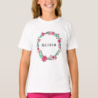 Girls Cute Watercolor Flower Wreath and Name