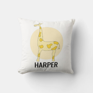 Girl's Cute Watercolor Giraffe Safari Name Cushion