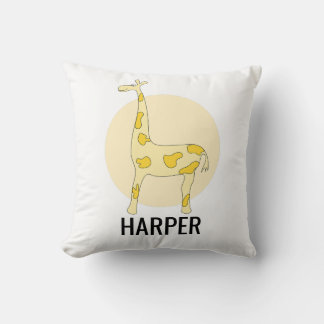 Girl's Cute Watercolor Giraffe Safari Name Cushion