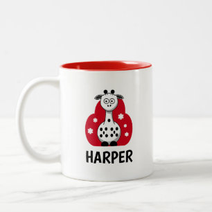Girl's Cute Watercolor Giraffe Safari Name Two-Tone Coffee Mug