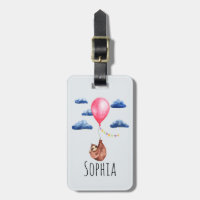 Girls Cute Watercolor Sloth Animal and Name Kids