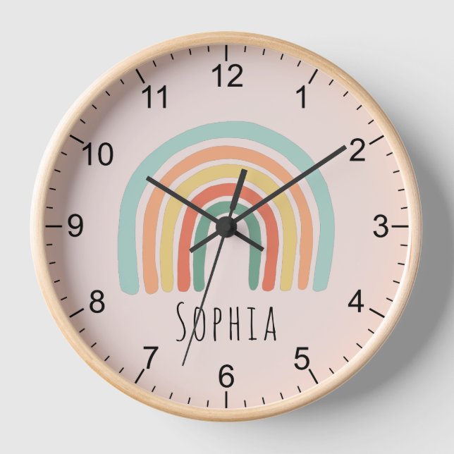 Girls Cute Whimsical Pink Rainbow Baby Nursery Clock (Front)