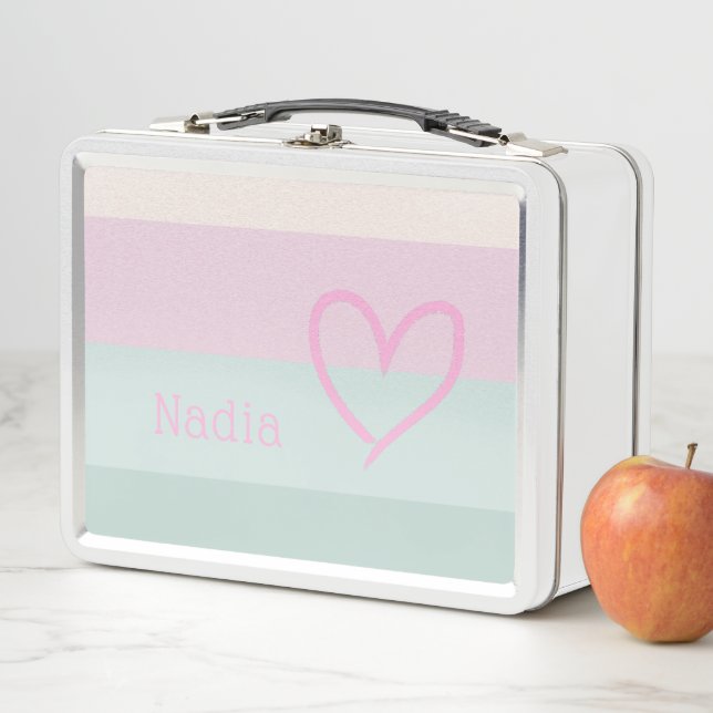 Girls Cute Whimsical Rainbow Pattern Kids Metal Lunch Box (In Situ)
