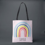 Girls Cute Whimsical Trendy Rainbow and Name Kids Tote Bag<br><div class="desc">This whimsical and trendy girls tote bag features an adorable,  hand drawn rainbow cartoon. This lovely design also features a place for you to add your child's name. The perfect modern hipster design for kids or fun-loving adults!</div>