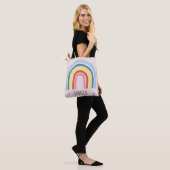 Girls Cute Whimsical Trendy Rainbow and Name Kids Tote Bag (On Model)