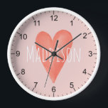 Girls Cute Whimsical Watercolor Pink Heart Kids Clock<br><div class="desc">This cute and whimsical children's clock design features a pink watercolor heart,  and can be personalised with your girls name. Perfect for a pink-loving child. Great decor for a kids room or a baby girls nursery!</div>