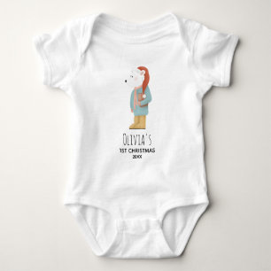 Girls Cute Winter Polar Bear First Christmas Baby Bodysuit