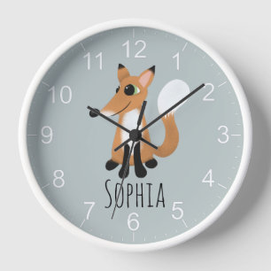 Girls Cute Woodland Forest Fox Kids Nursery Clock