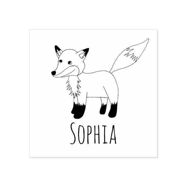 Girls Cute Woodland Fox & Name School Bookplate Rubber Stamp (Imprint)