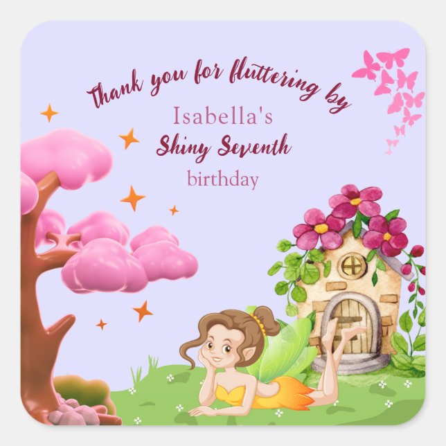 Girls Cute Yellow Fairy Fairytale home Square Sticker (Front)