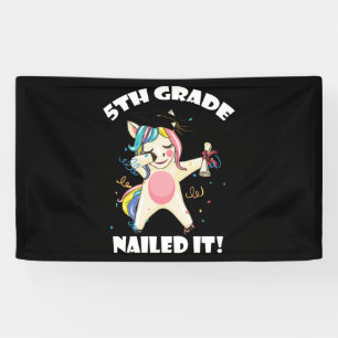 Girls Dabbing Unicorn 5th Fifth Grade Nailed It Banner