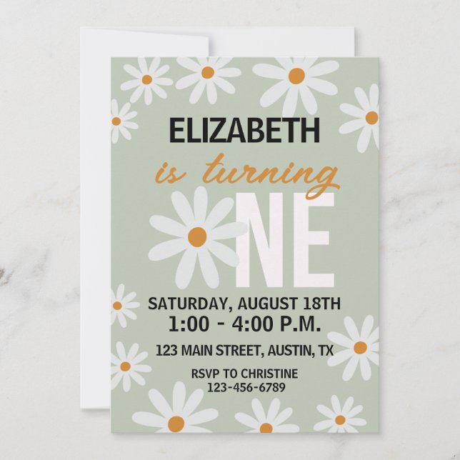 Girls Daisy First Birthday Invitation (Front)