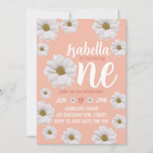 Girls daisy first birthday invitation