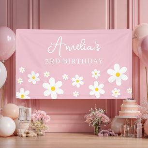 Girls Daisy Pink Personalised Party Banner