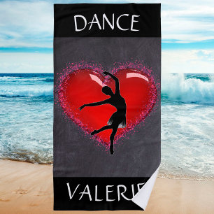 Girls Dance Chalkboard Heart w/ Personalised Name  Beach Towel