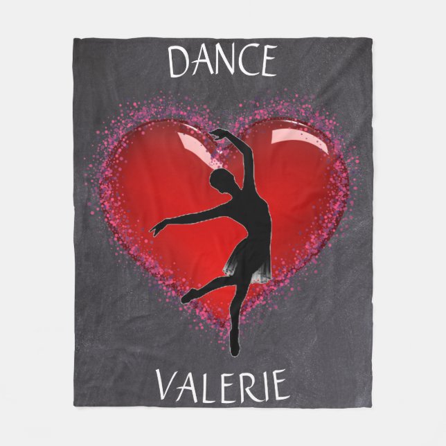 Girls Dance Chalkboard Heart w/ Personalised Name Fleece Blanket (Front)