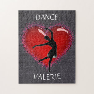 Girls Dance Chalkboard Heart w/ Personalised Name Jigsaw Puzzle