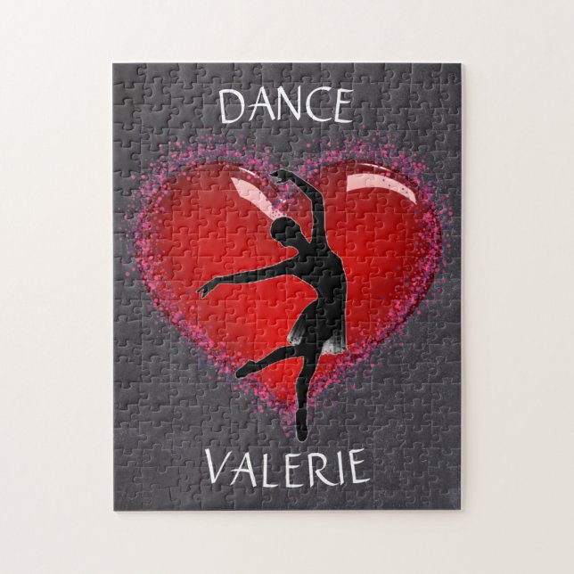 Girls Dance Chalkboard Heart w/ Personalised Name  Jigsaw Puzzle (Vertical)