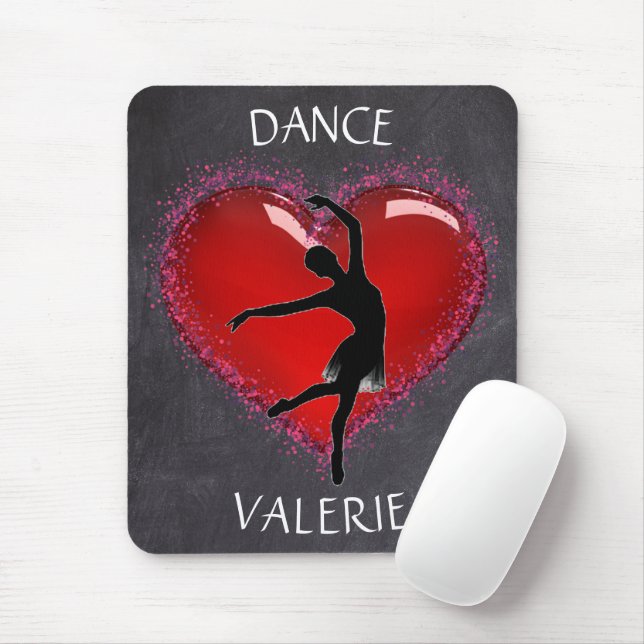 Girls Dance Chalkboard Heart w/ Personalised Name  Mouse Mat (With Mouse)