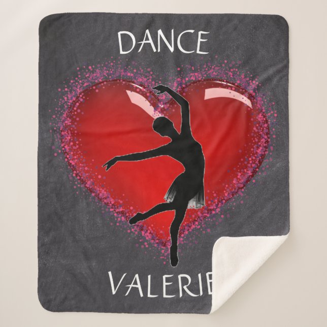 Girls Dance Chalkboard Heart w/ Personalised Name  Sherpa Blanket (Front)