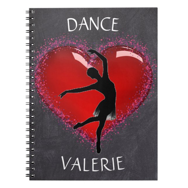 Girls Dance Chalkboard Heart w/ Personalized Name  Notebook (Front)