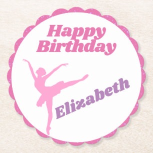 Girls Dance Fuchsia Ballerina Happy Birthday Paper Coaster