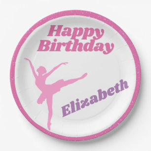 Girls Dance Fuchsia Ballerina Happy Birthday Paper Plate