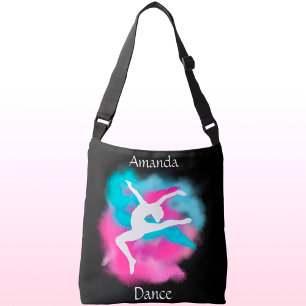 Girls Dance Leap Pink Blue Colour Bomb with Name   Crossbody Bag