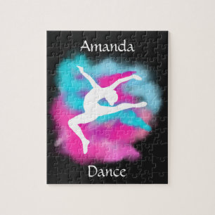 Girls Dance Leap Pink Blue Colour Bomb with Name   Jigsaw Puzzle