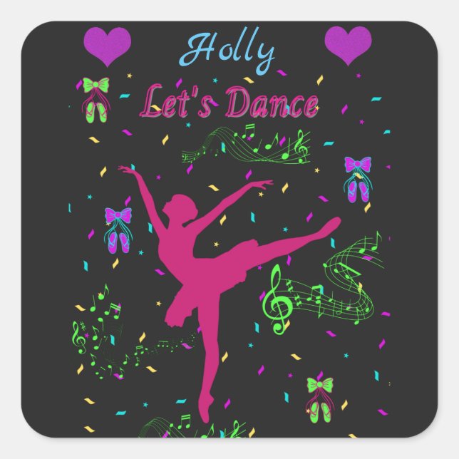 Girls Dance Musical Notes Square Sticker (Front)