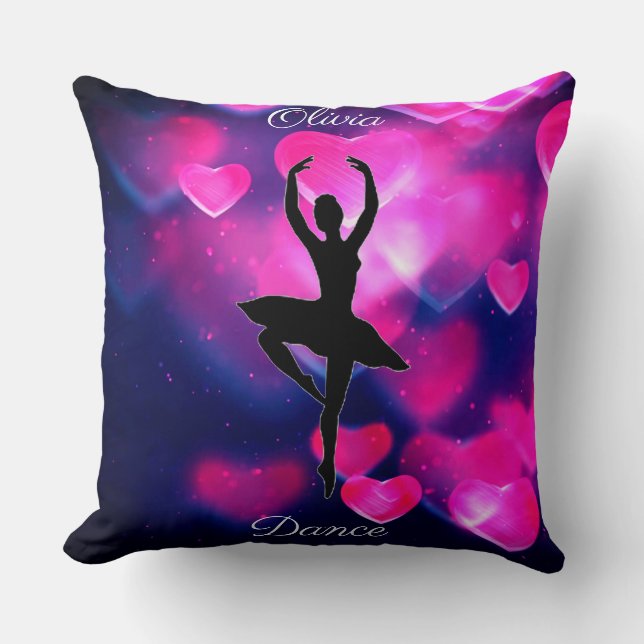 Girls Dance Pink and Purple Floating Hearts  Cushion (Front)