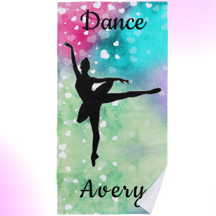 Girls Dance Watercolor with Floating Hearts Beach Towel