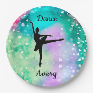 Girls Dance Watercolor with Floating Hearts  Paper Plate
