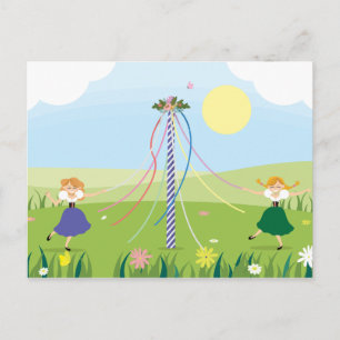 Girls Dancing around Maypole Postcard