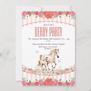 Girls Derby Party Invitation Pink Floral Horse Bir