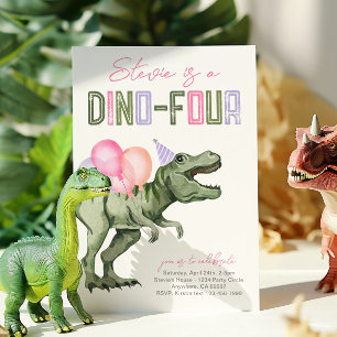 Girl's Dino-Four Birthday Invitation 