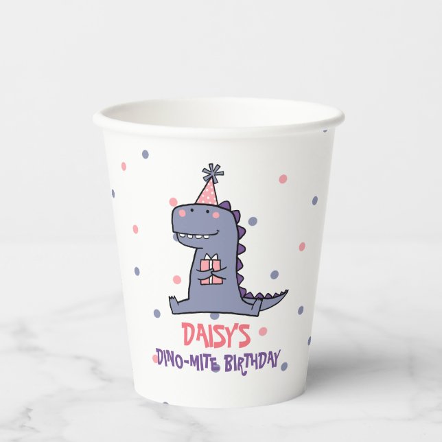 Girls Dino-Mite Birthday Paper Cup (Front)